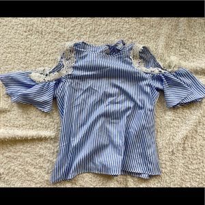Blue Striped Cold Shoulder Shirt